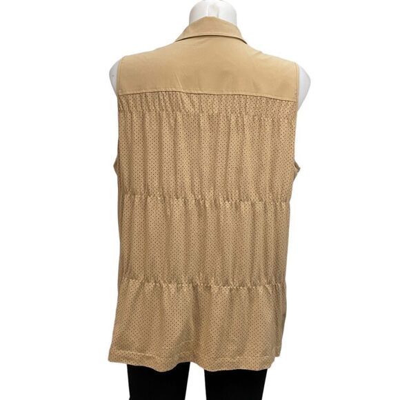 Zenergy by Chico’s Faux Suede Vest Perforated‎ Full Zip Camel Brown sz 2 (large) - Picture 5 of 11